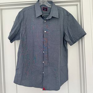 Untuckit Men’s Cotton Shirt Short Sleeve Slim Fit Blue/White Size L